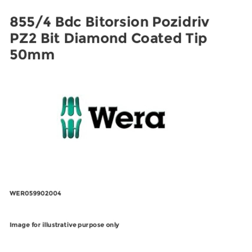 855/4 Bdc Bitorsion Pozidriv PZ2 Bit Diamond Coated Tip 50mm WER059902004