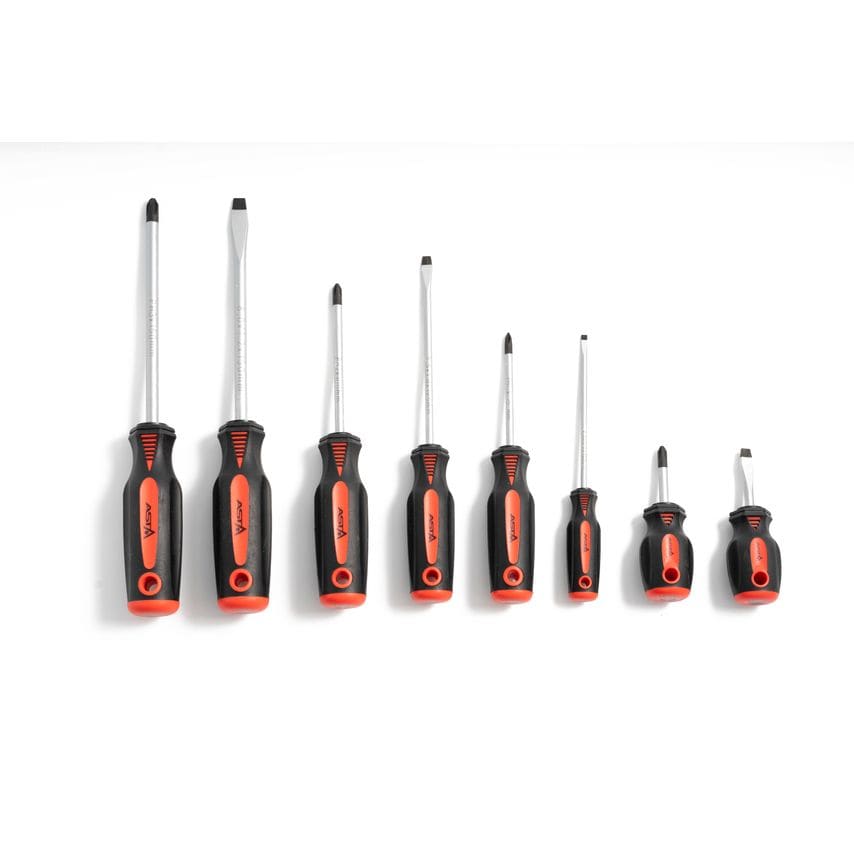 8pcs Philips & Slotted Screwdriver Set Magnetic Tip Mounted In Entire Handle