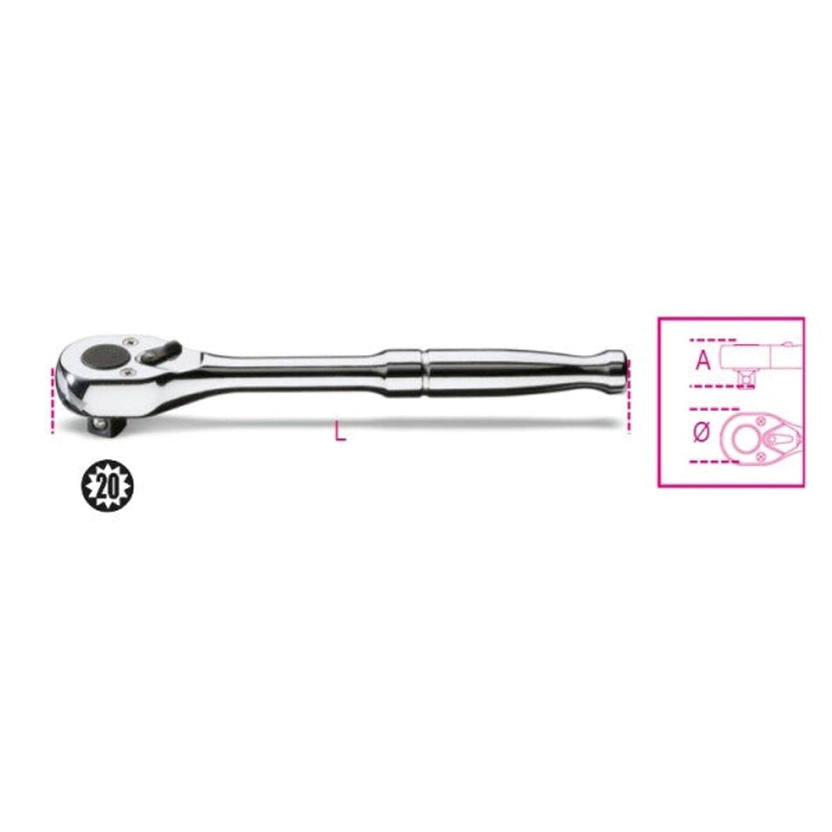 900M/55-1/4" Reversible Ratchet Metal Handle