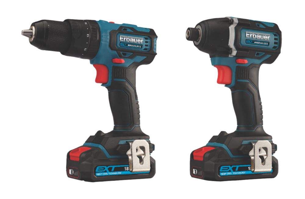 Refurb Erbauer EID18-Li / ECD18-Li-2 18V 2 x 2.0Ah Li-Ion EXT Brushless Cordless Twin Pack