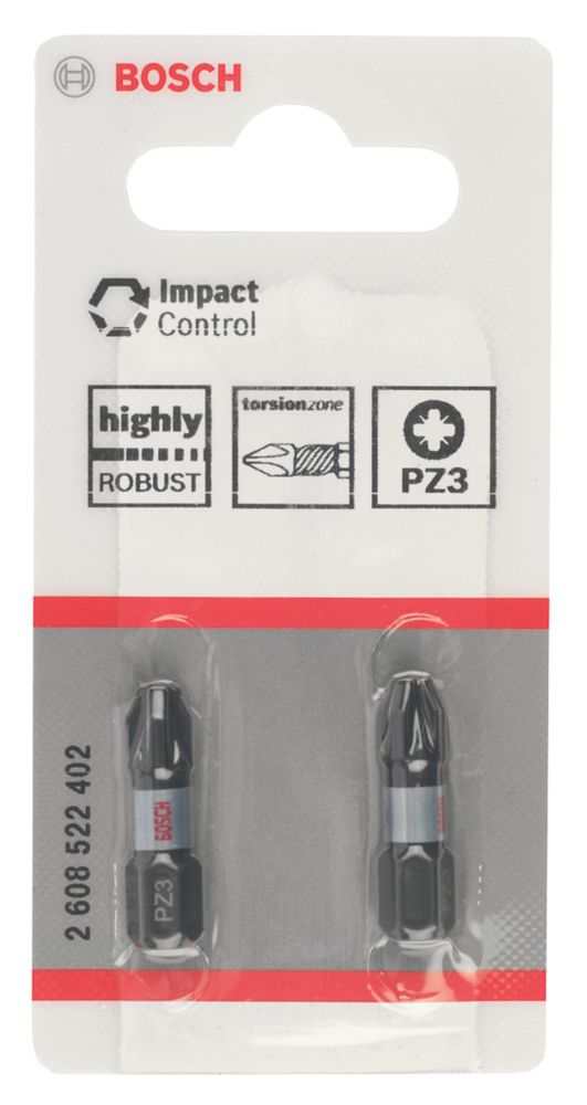 Bosch  1/4" 25mm Hex Shank PZ3 Impact Control Screwdriver Bits 2 Pack