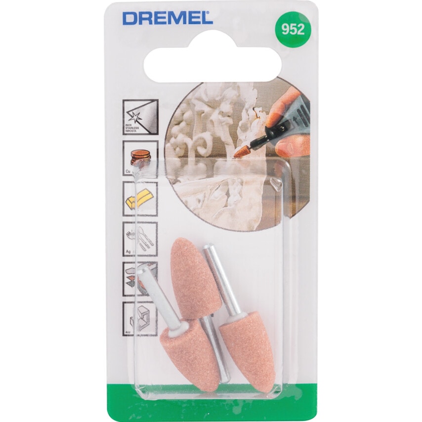952 Aluminium Oxide Grinding Stone 9.5mm, Pack of 3