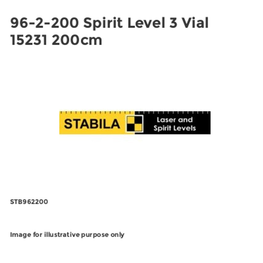 96-2-200 Spirit Level 3 Vial 15231 200cm STB962200