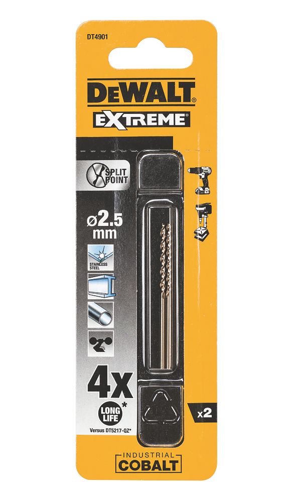 DeWalt Extreme Straight Shank Metal Drill Bits 2.5mm x 57mm 2 Pack