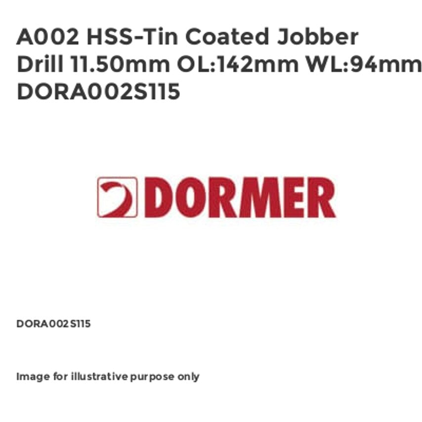 A002 HSS-Tin Coated Jobber Drill 11.50mm OL:142mm WL:94mm DORA002S115