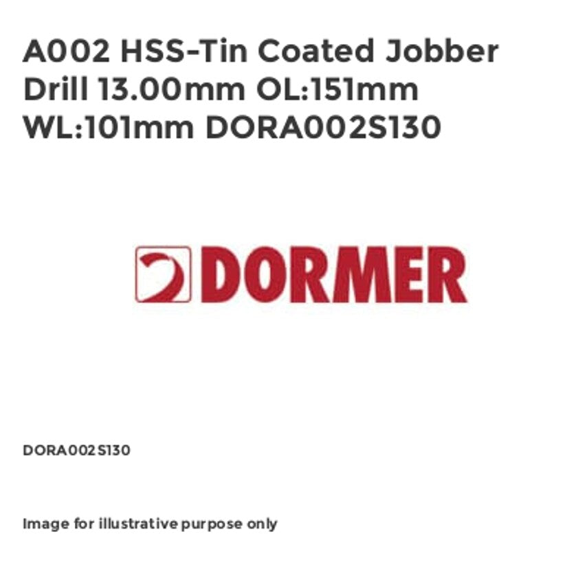 A002 HSS-Tin Coated Jobber Drill 13.00mm OL:151mm WL:101mm DORA002S130