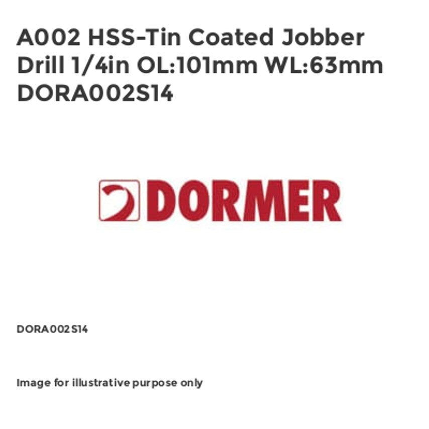 A002 HSS-Tin Coated Jobber Drill 1/4in OL:101mm WL:63mm DORA002S14