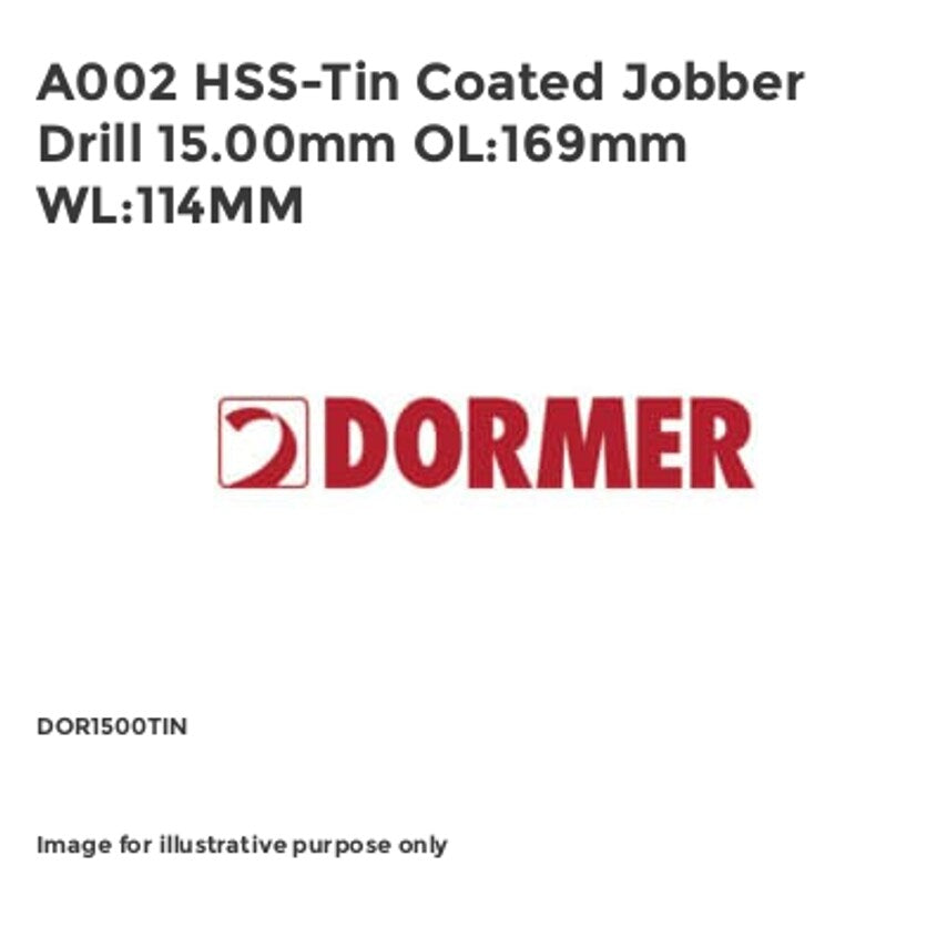 A002 HSS-Tin Coated Jobber Drill 15.00mm OL:169mm WL:114MM