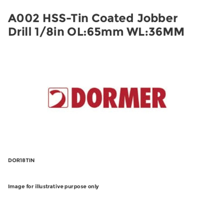 A002 HSS-Tin Coated Jobber Drill 1/8in OL:65mm WL:36MM DOR18TIN