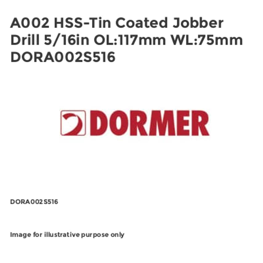 A002 HSS-Tin Coated Jobber Drill 5/16in OL:117mm WL:75mm DORA002S516