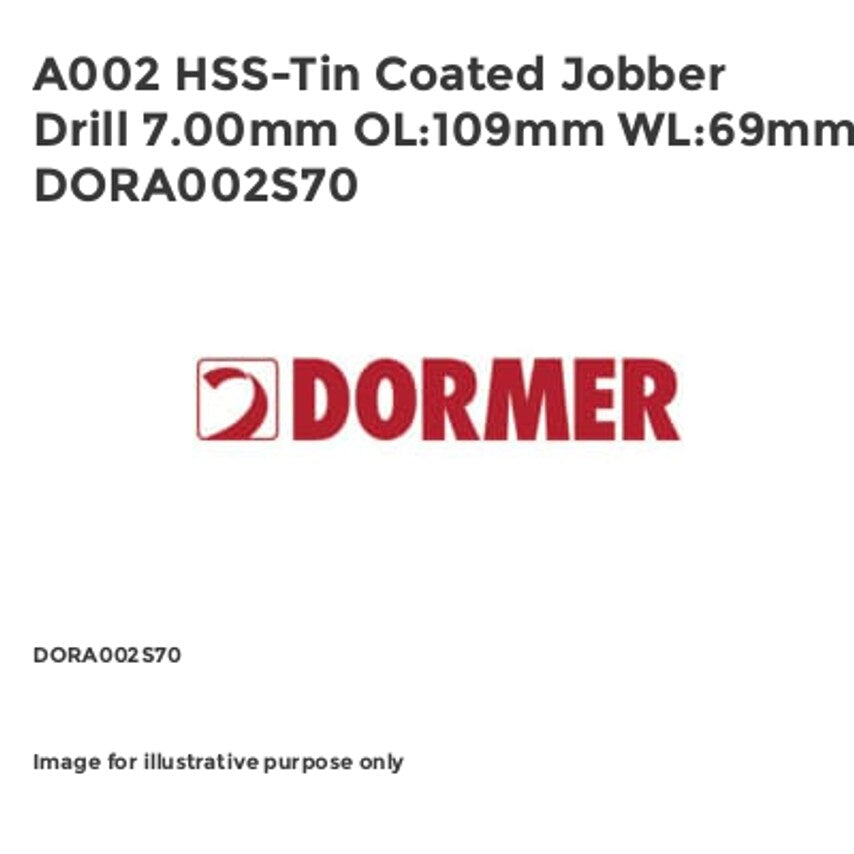 A002 HSS-Tin Coated Jobber Drill 7.00mm OL:109mm WL:69mm DORA002S70