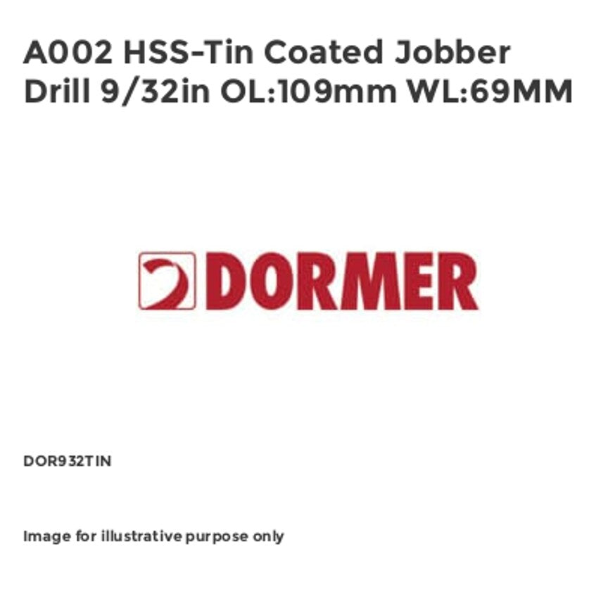 A002 HSS-Tin Coated Jobber Drill 9/32in OL:109mm WL:69MM DOR932TIN