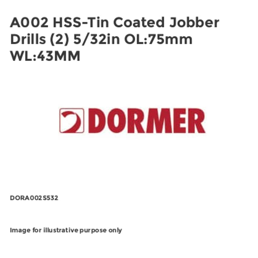 A002 HSS-Tin Coated Jobber Drills (2) 5/32in OL:75mm WL:43MM