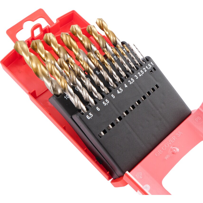 A087 Set 201 HSS-Tin Jobber Drills (19-Pce) DIN 338