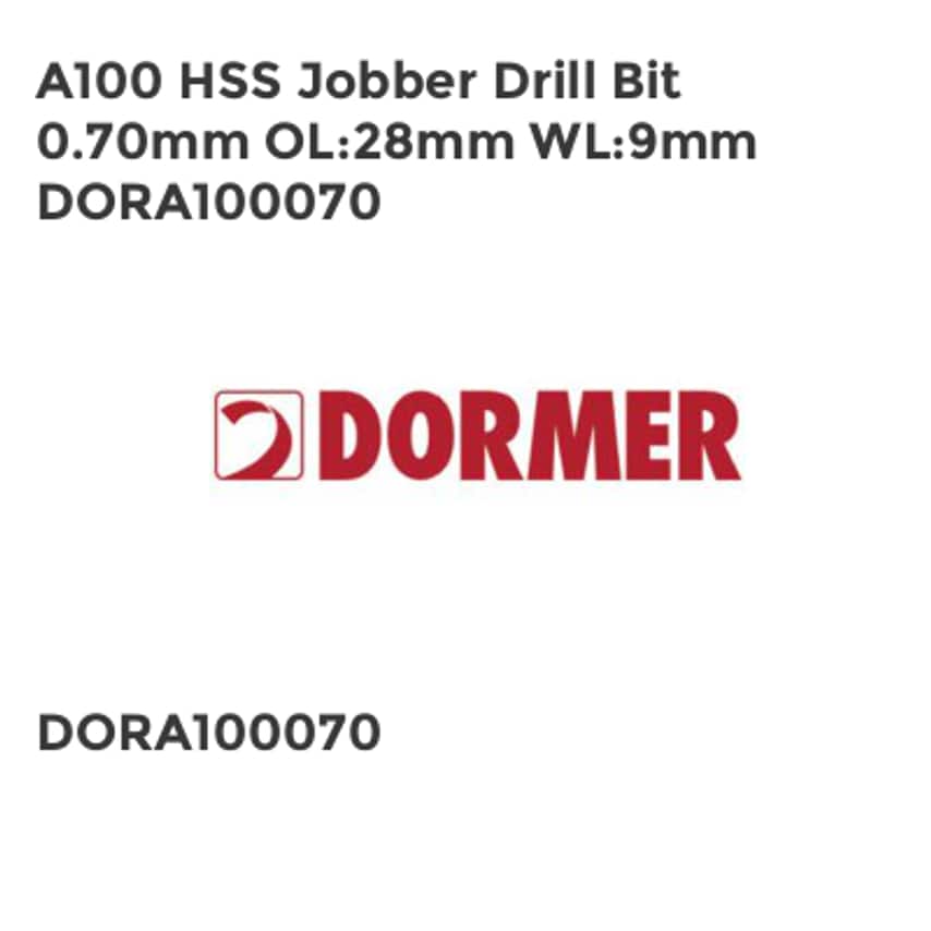 A100 HSS Jobber Drill Bit 0.65mm OL26mm WL8mm DORA100065