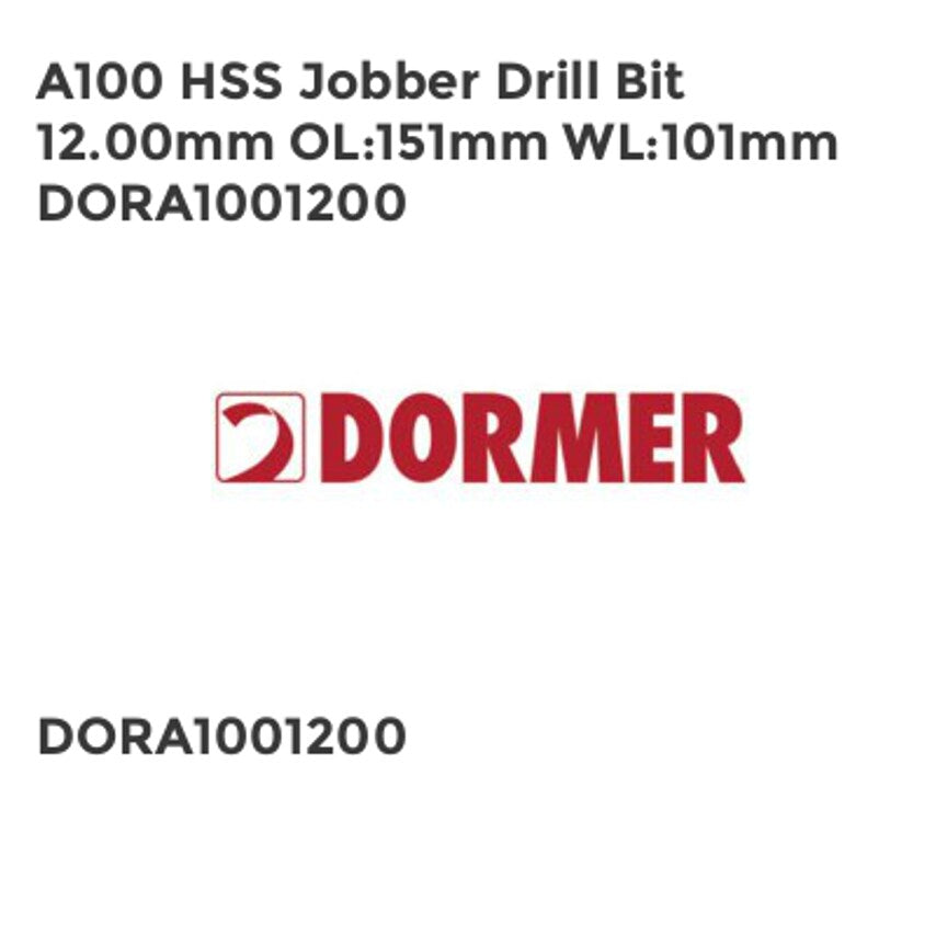 A100 HSS Jobber Drill Bit 12.00mm OL151mm WL101mm DORA1001200