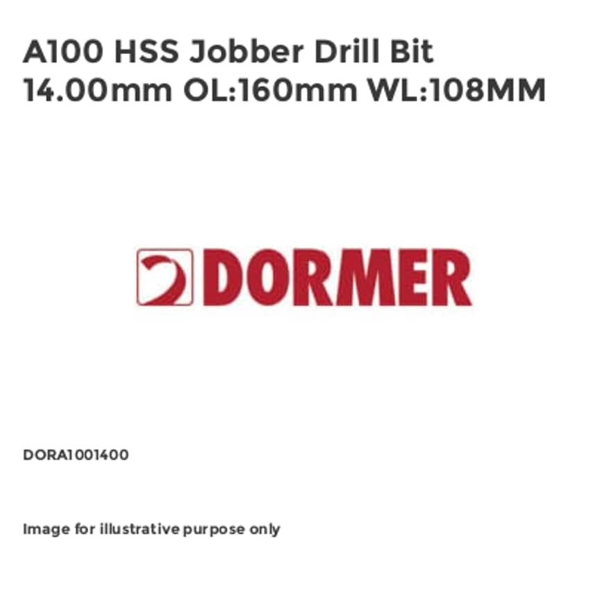 A100 HSS Jobber Drill Bit 14.00mm OL:160mm WL:108MM DORA1001400