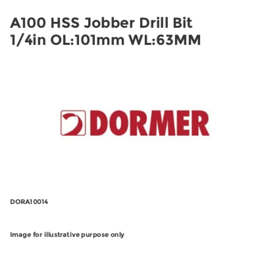A100 HSS Jobber Drill Bit 1/4in OL:101mm WL:63MM DORA10014
