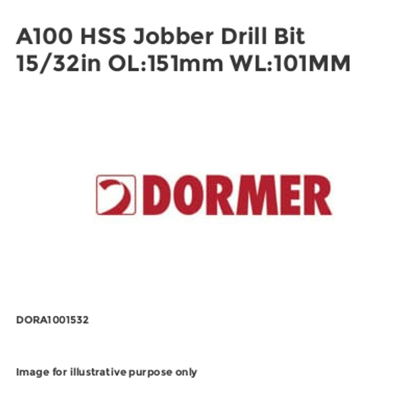 A100 HSS Jobber Drill Bit 15/32in OL:151mm WL:101MM DORA1001532