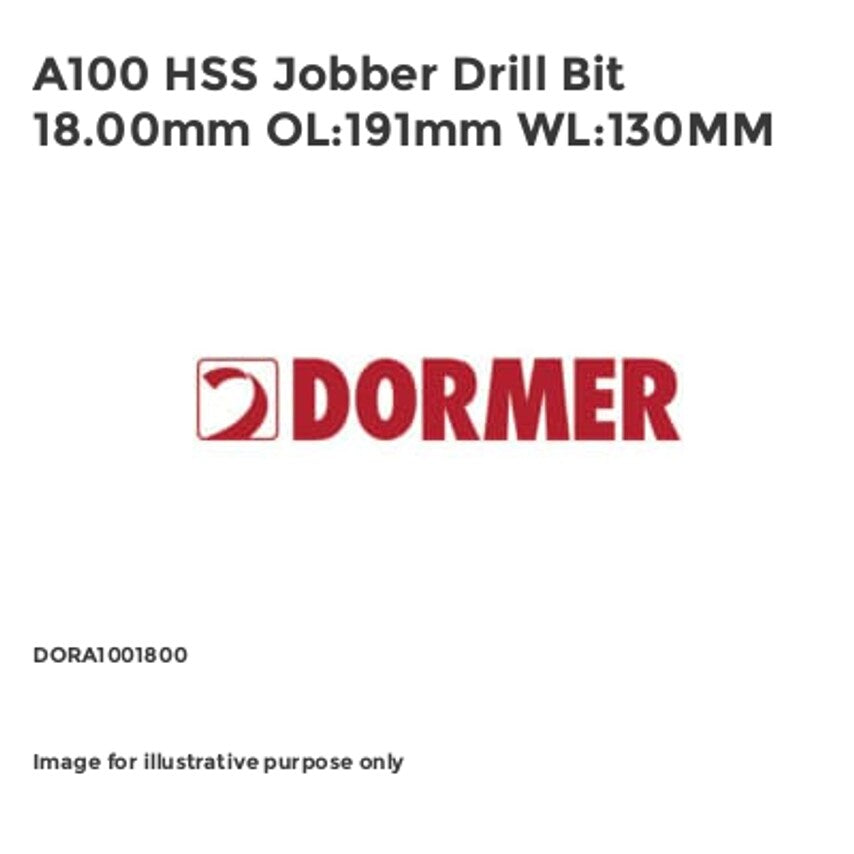 A100 HSS Jobber Drill Bit 18.00mm OL:191mm WL:130MM DORA1001800