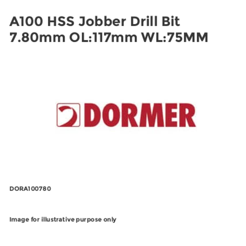 A100 HSS Jobber Drill Bit 7.80mm OL:117mm WL:75MM