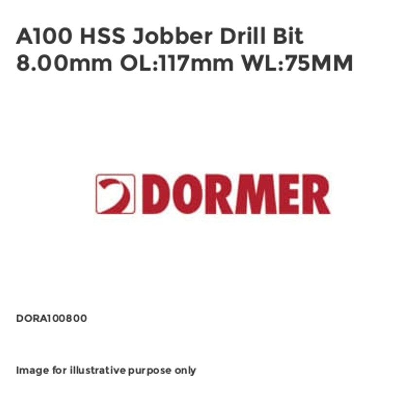 A100 HSS Jobber Drill Bit 8.00mm OL:117mm WL:75MM
