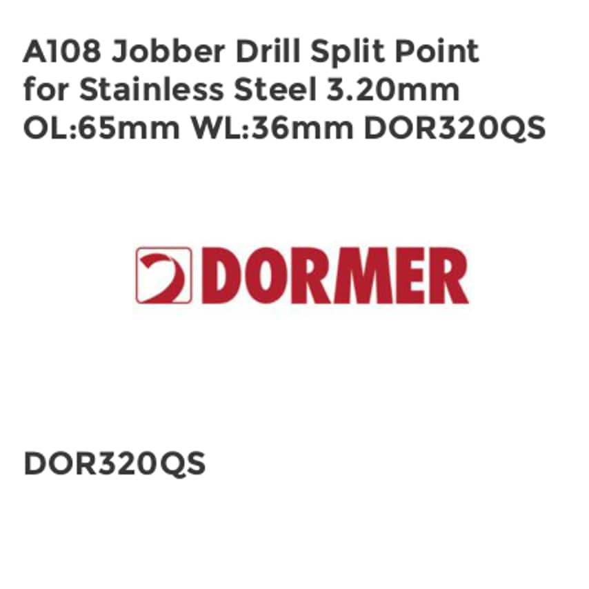 A108 Jobber Drill Split Point for Stainless Steel 3.20mm OL65mm WL36mm DOR320QS