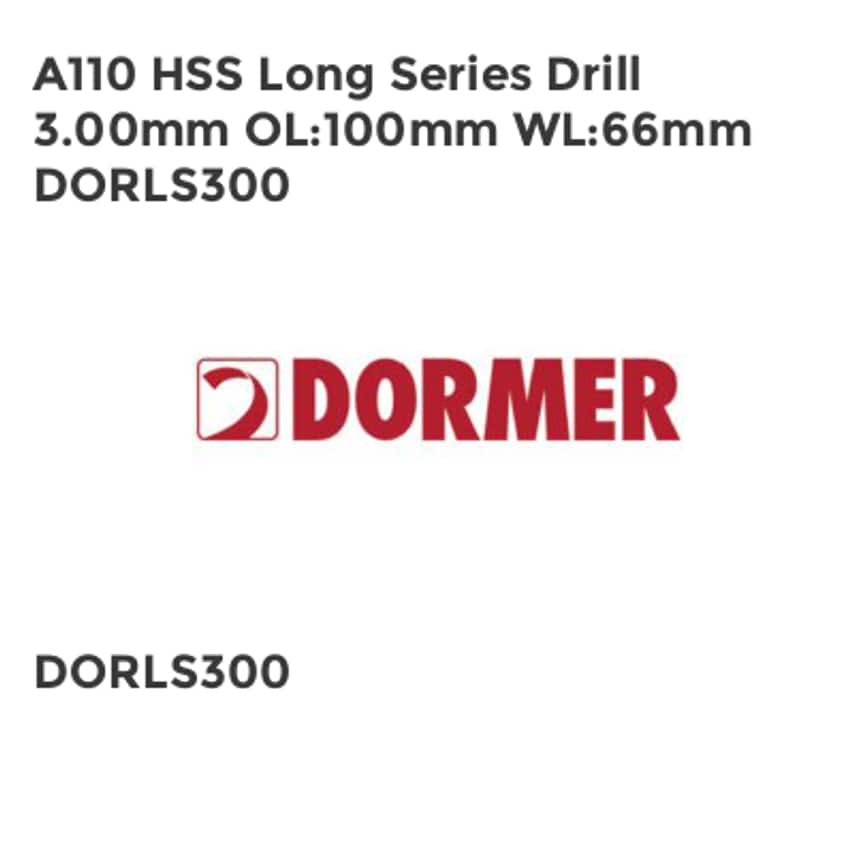 A110 HSS Long Series Drill 1/16in OL76mm WL50mm DORLS116