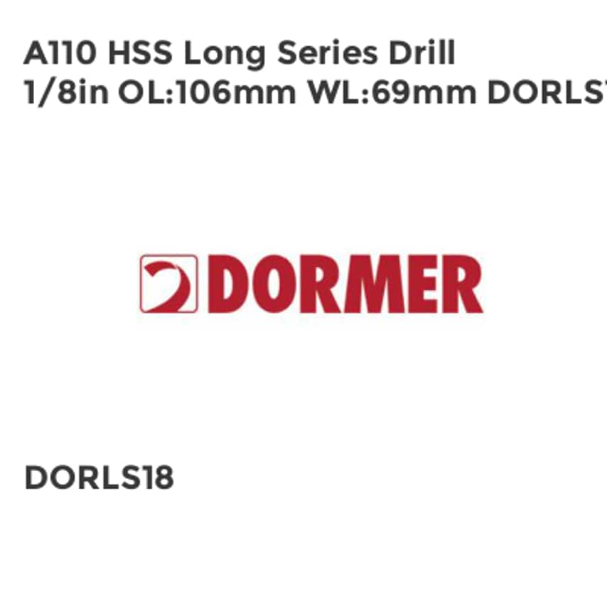A110 HSS Long Series Drill 1/8in OL106mm WL69mm DORLS18