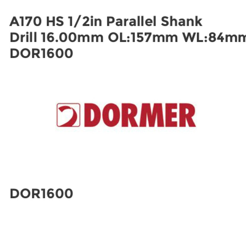 A170 HS 1/2in Parallel Shank Drill 16.00mm OL157mm WL84mm DOR1600
