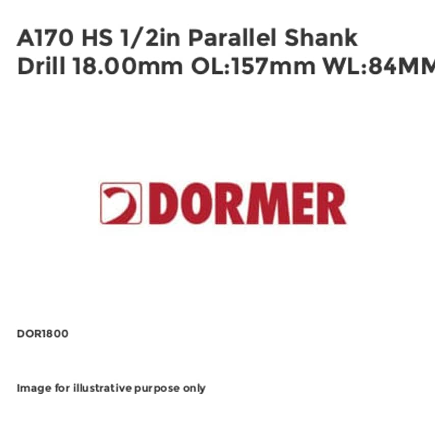 A170 HS 1/2in Parallel Shank Drill 18.00mm OL:157mm WL:84MM DOR1800
