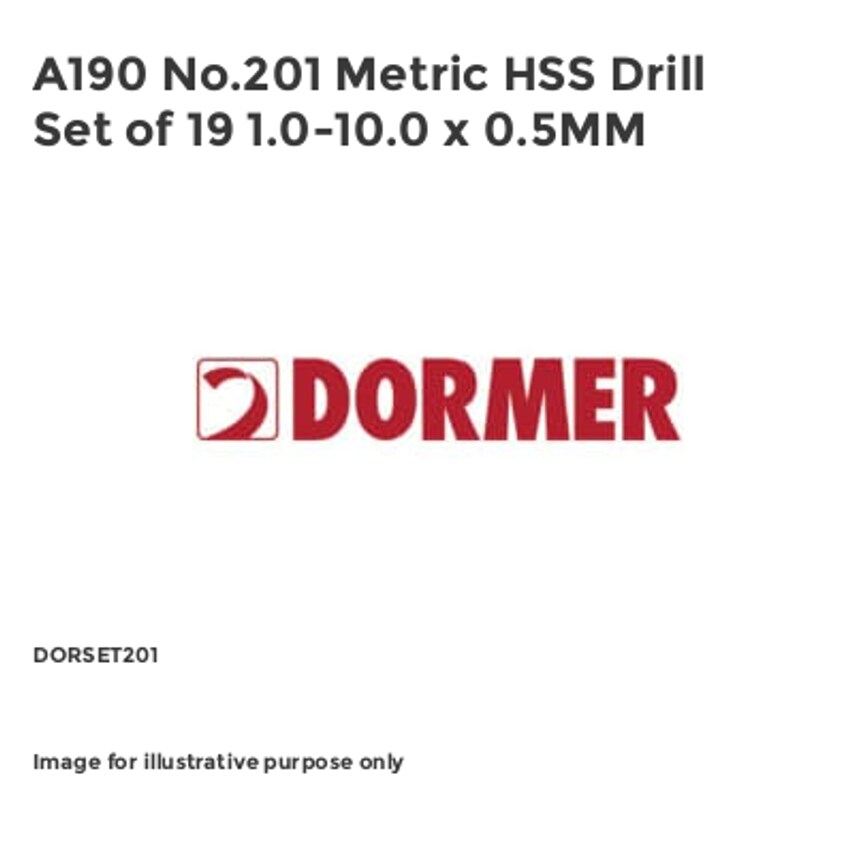 A190 No.201 Metric HSS Drill Set of 19 1.0-10.0 x 0.5MM DORSET201