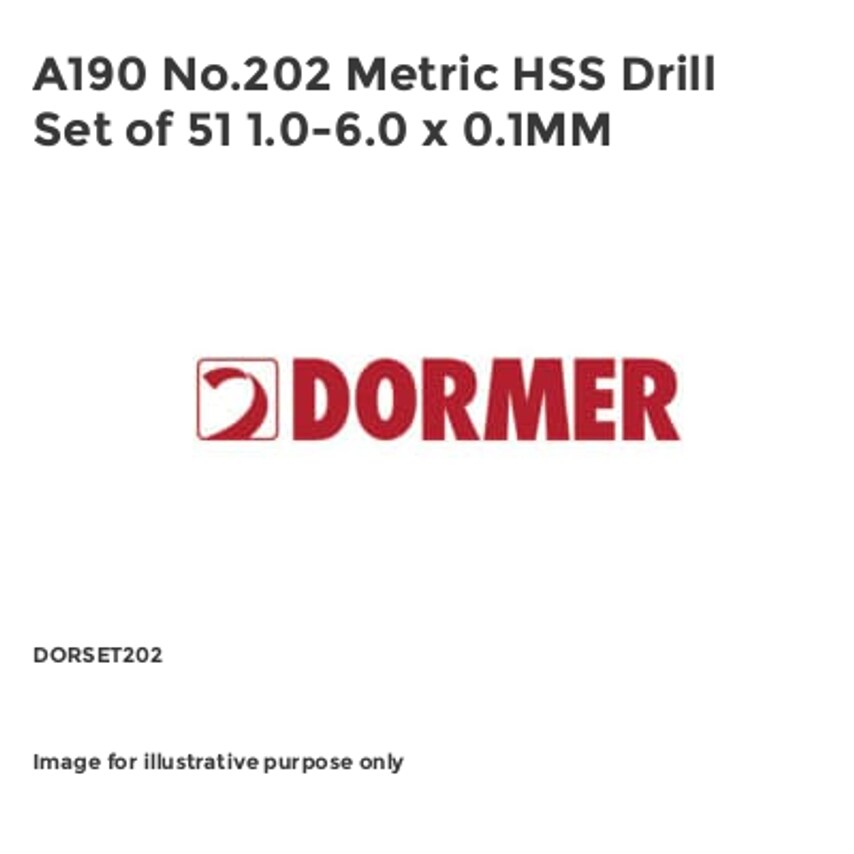 A190 No.202 Metric HSS Drill Set of 51 1.0-6.0 x 0.1MM DORSET202