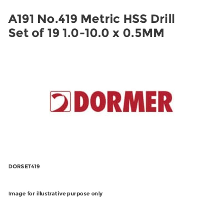 A191 No.419 Metric HSS Drill Set of 19 1.0-10.0 x 0.5MM