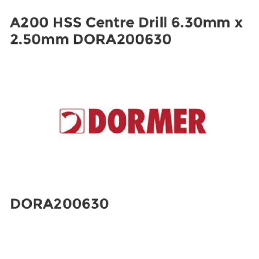 A200 HSS Centre Drill 6.30mm x 2.50mm DORA200630