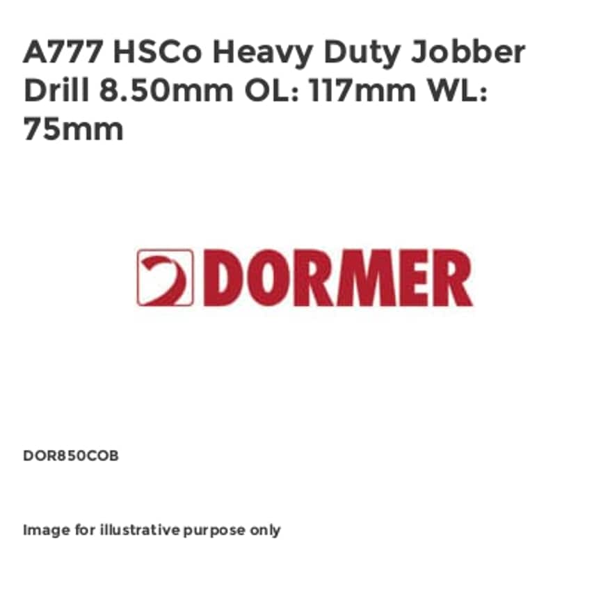 A777 HSCo Heavy Duty Jobber Drill 8.50mm OL: 117mm WL: 75mm