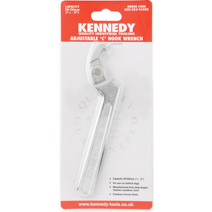Adjustable C Spanner, Chrome Vanadium Steel, 165mm Length, 20-50mm Jaw Capacity
