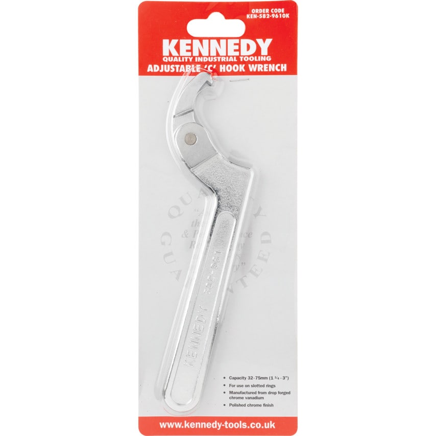 Adjustable C Spanner, Chrome Vanadium Steel, 205mm Length, 32-75mm Jaw Capacity