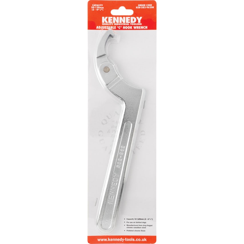 Adjustable C Spanner, Chrome Vanadium Steel, 287mm Length, 50-120mm Jaw Capacity