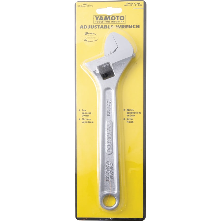 Adjustable Spanner, Chrome Vanadium Steel, 10in./250mm Length, 30mm Jaw Capacity