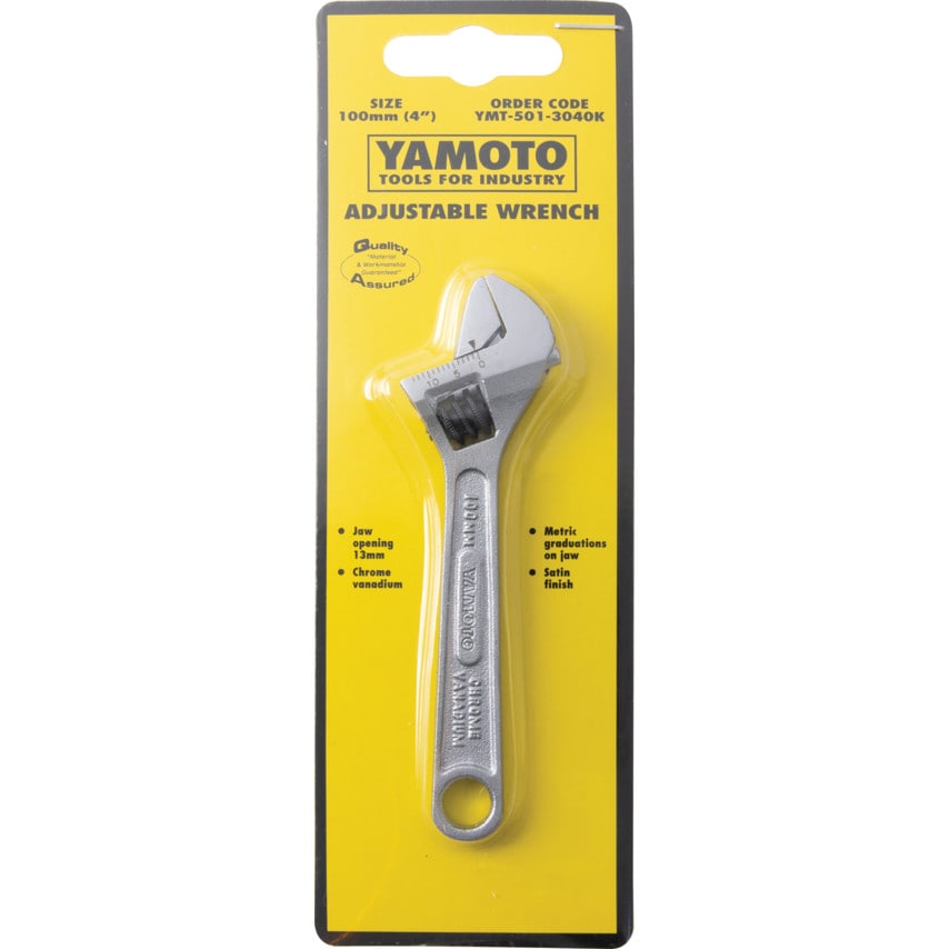 Adjustable Spanner, Chrome Vanadium Steel, 4in./100mm Length, 15mm Jaw Capacity