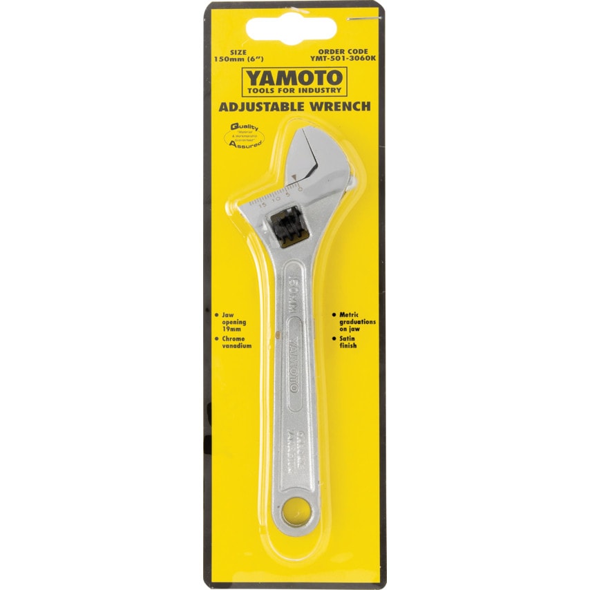 Adjustable Spanner, Chrome Vanadium Steel, 6in./150mm Length, 20mm Jaw Capacity