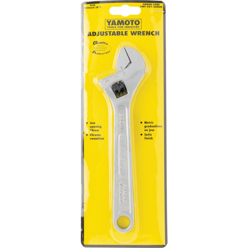 Adjustable Spanner, Chrome Vanadium Steel, 8in./200mm Length, 25mm Jaw Capacity