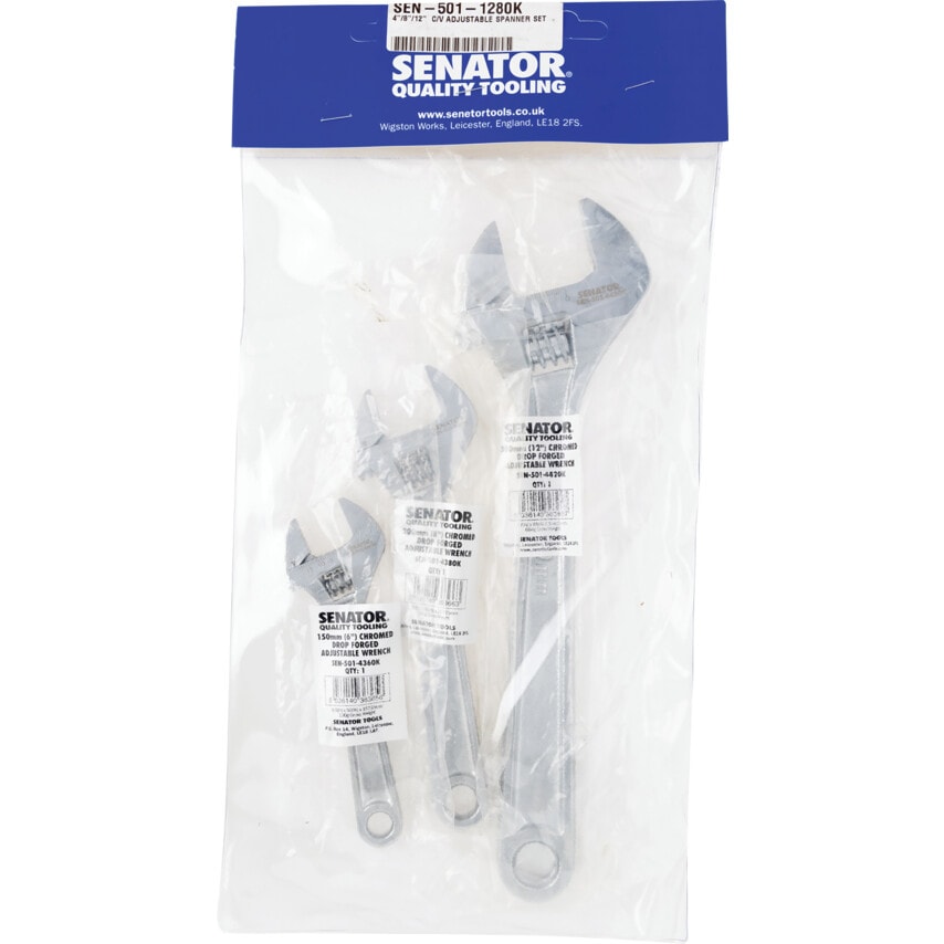 Adjustable Spanner Set, Chrome Vanadium Steel, Set of 3
