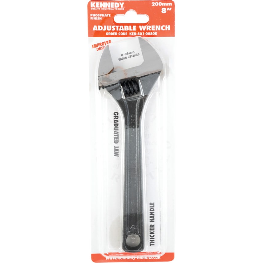 Adjustable Spanner, Steel, 8in./200mm Length, 28mm Jaw Capacity