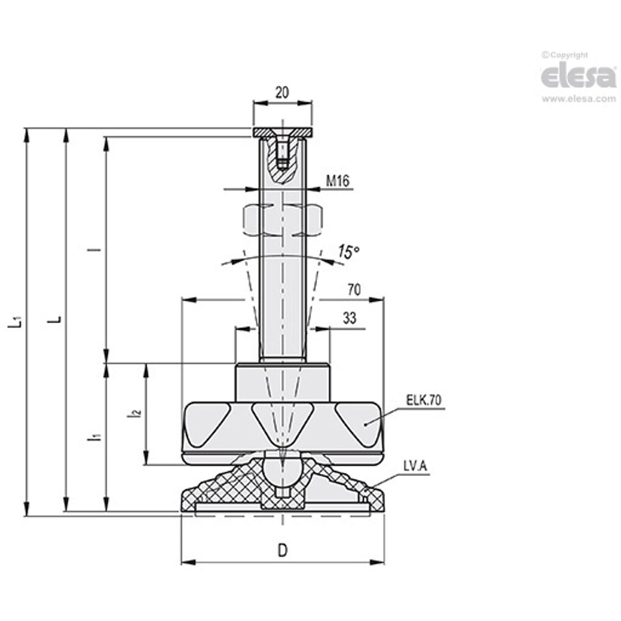 Adjustable feet-LV.A-70-14-M16x78-ELK