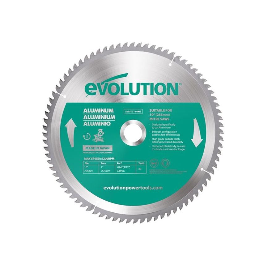 Aluminium Cutting Mitre Saw Blade 255 x 25.4mm x 80T EVLA255TC80M