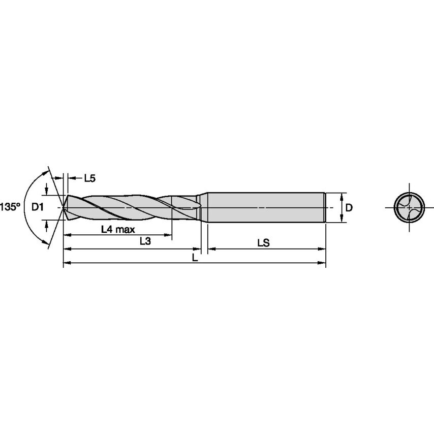 B222A03175HP Solid Carbide Drill HP 3.175MM/.1250/5XD