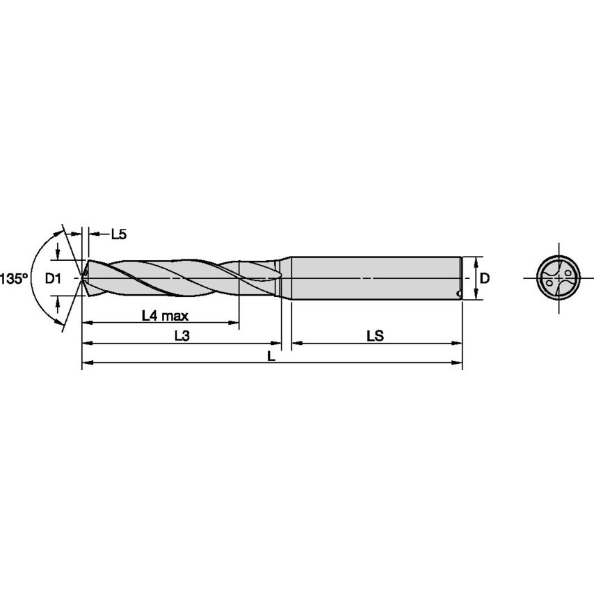 B225A03900HP Solid Carbide Drill HP 3.9MM/.1535/5XD C
