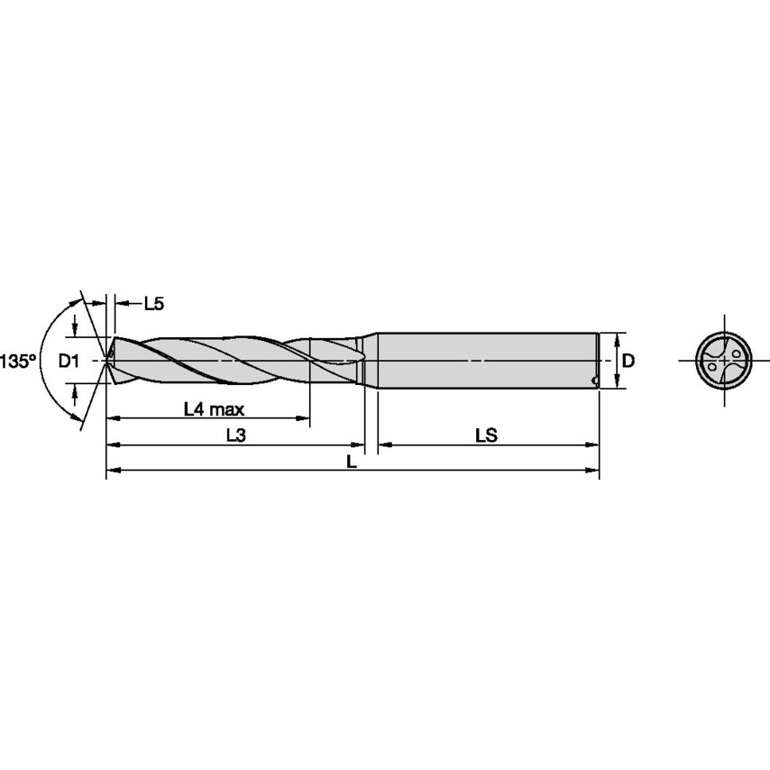B225F14000HP Solid Carbide Drill HP 14MM/.5512/5XD CO